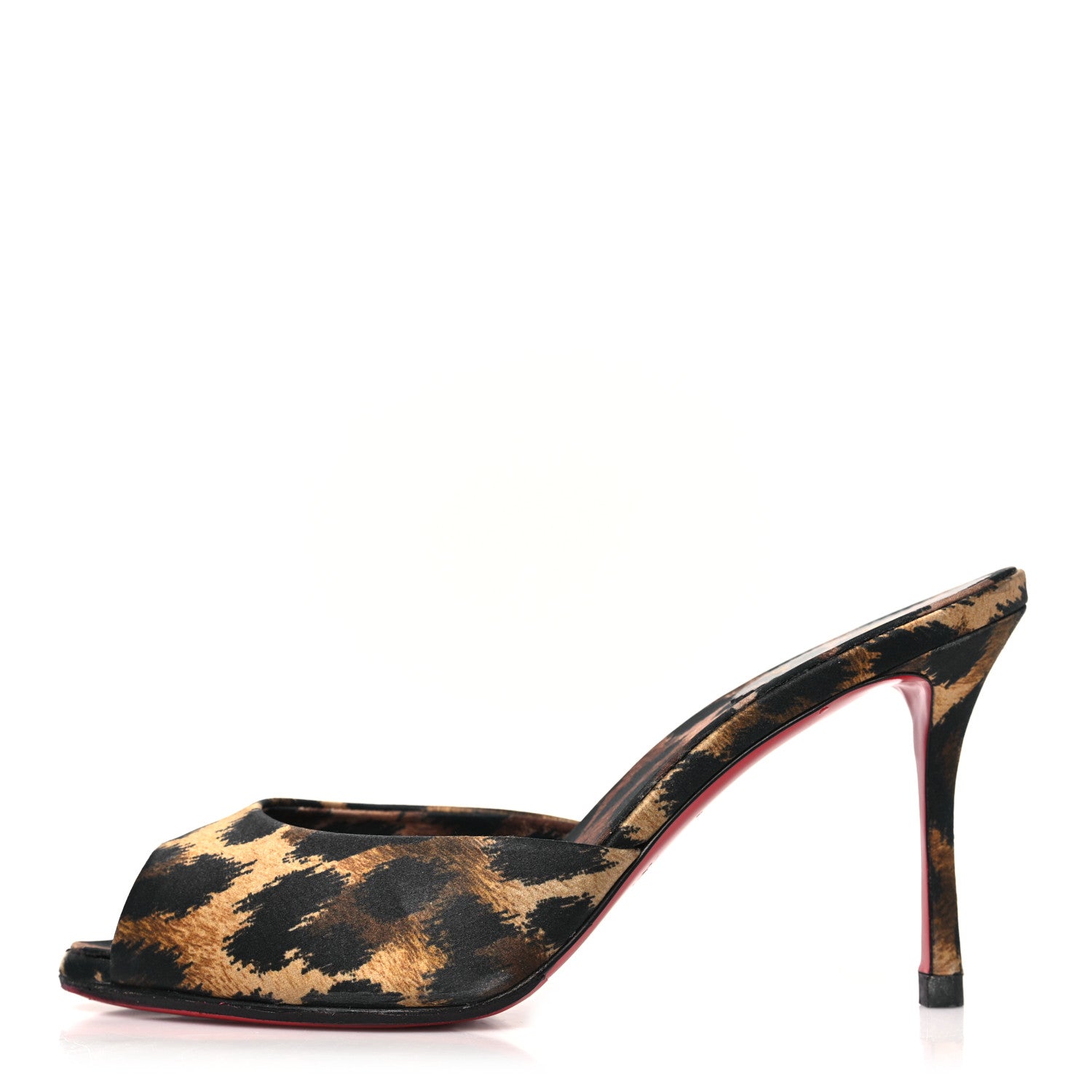 Christian Louboutin Satin Leopard Print Me Dolly 85 Sandals 38 Black 1 of 10