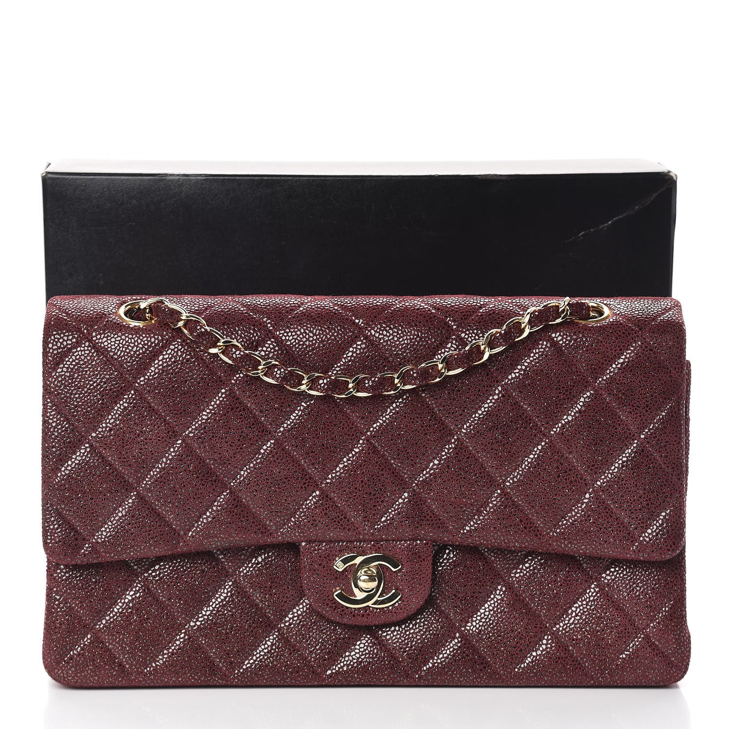 Iridescent Caviar Quilted Medium Double Flap Red