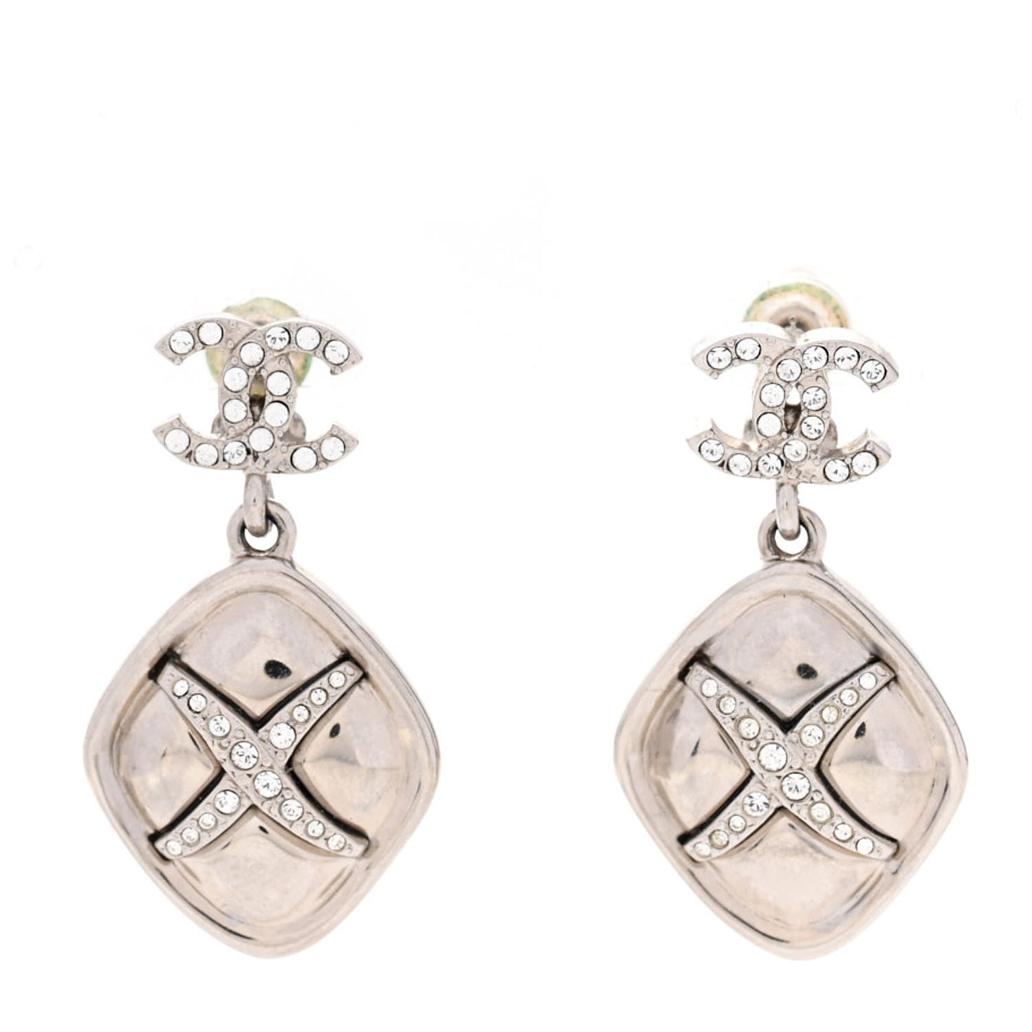 Chanel Crystal CC Drop Earrings Silver 1 of 4