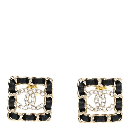 Chanel Crystal Lambskin Chain Sergeant Chanel Stud Earrings Black Gold 1 of 5