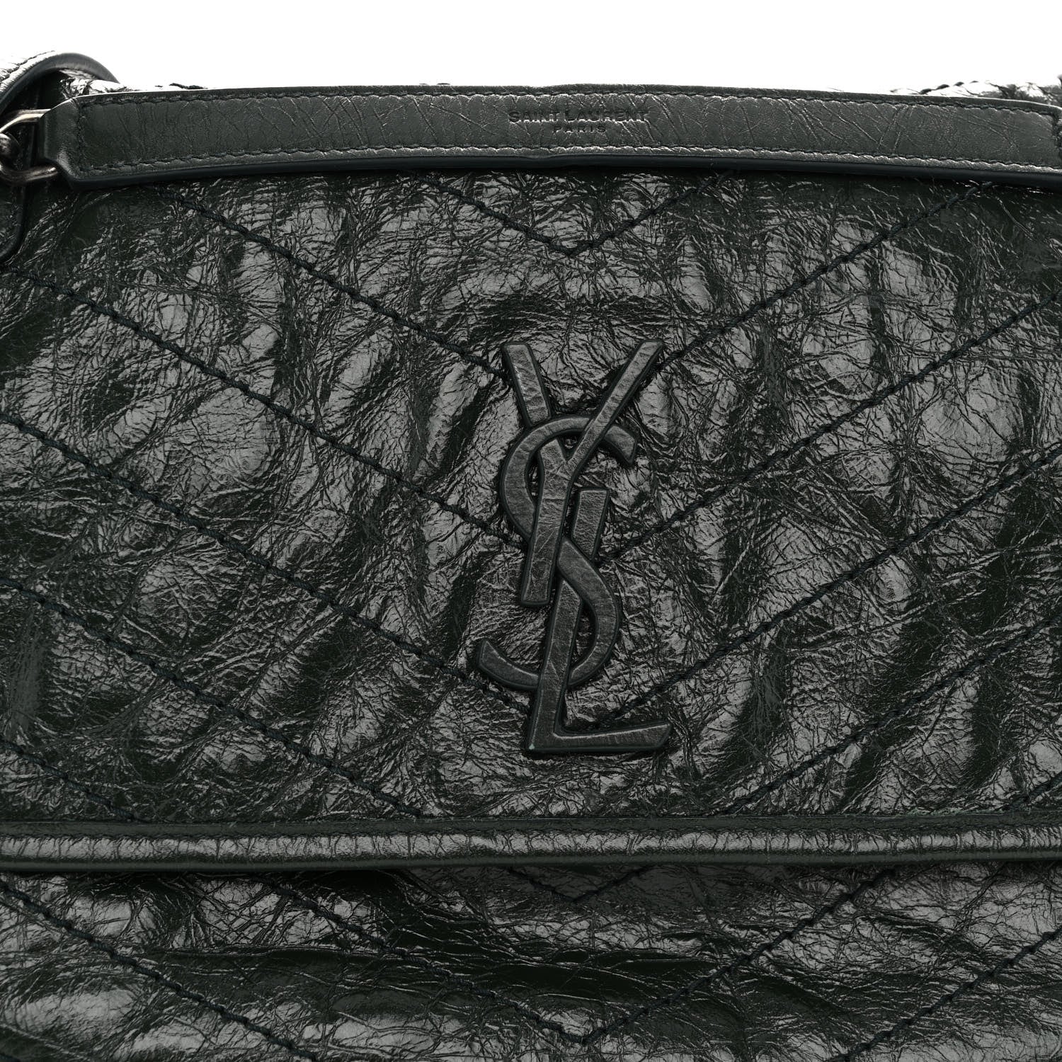 Saint Laurent Crinkled Calfskin Matelasse Monogram Medium Niki Chain Satchel Military Olive 7 of 11