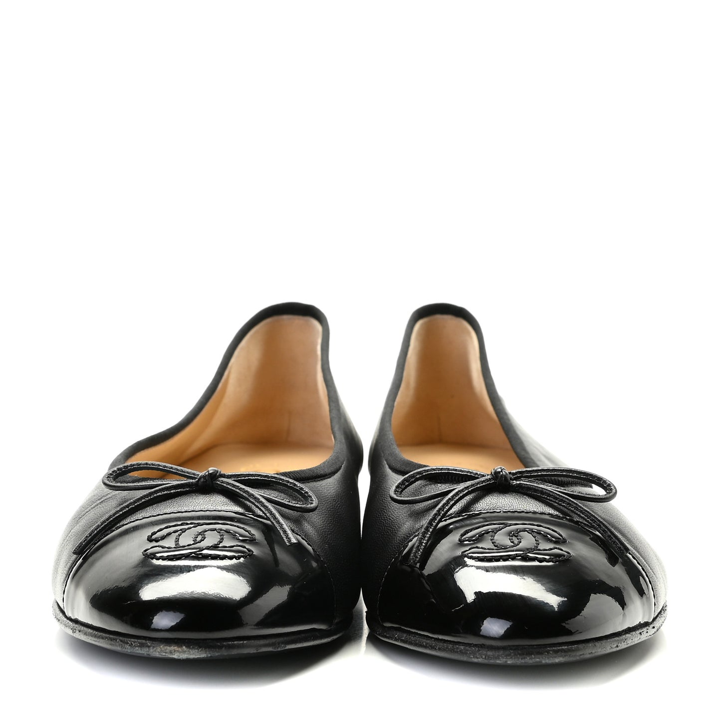 Lambskin Patent Cap Toe Ballerina Flats 40 Black