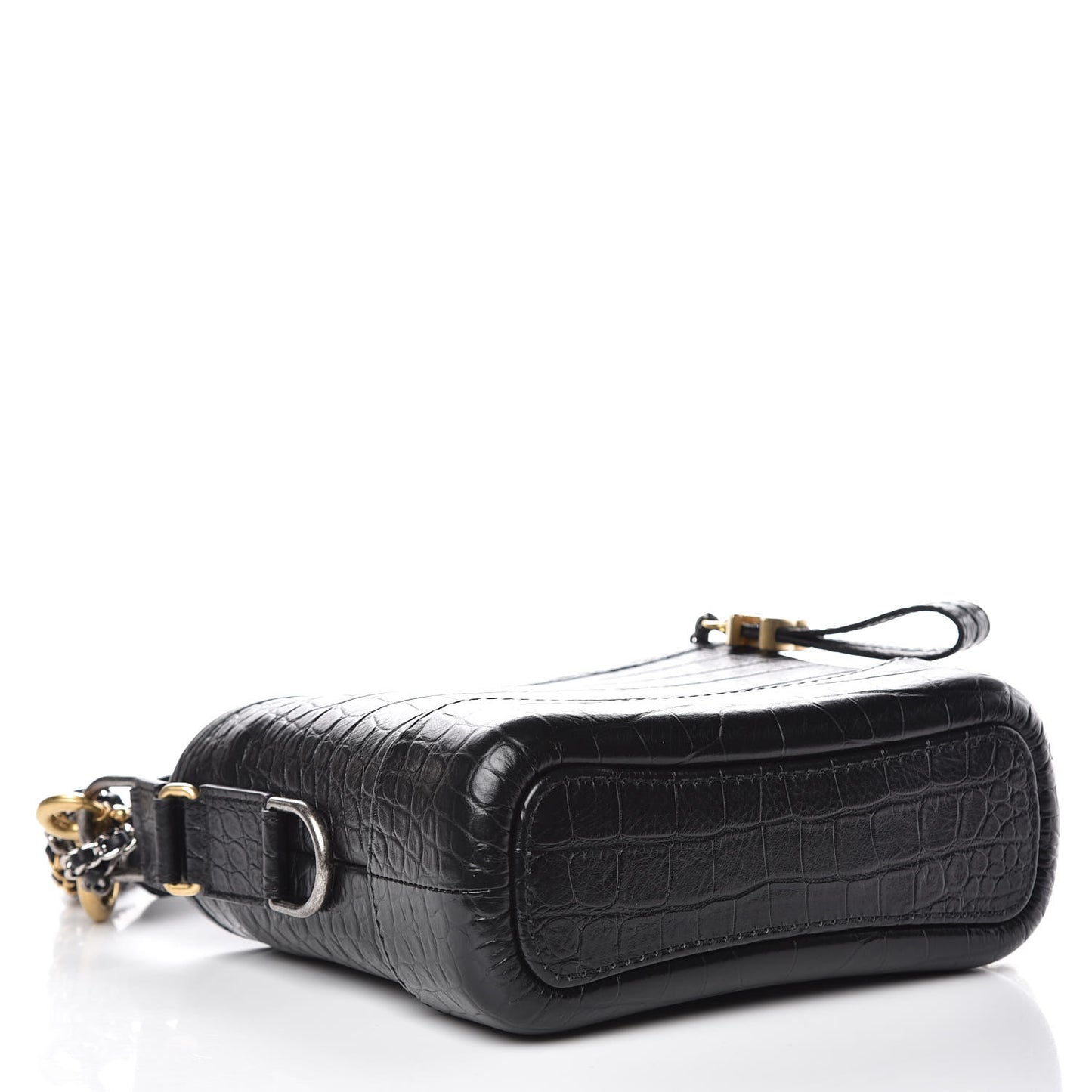 Calfskin Crocodile Embossed Small Gabrielle Cocodile Hobo Black