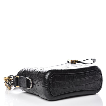 Chanel Calfskin Crocodile Embossed Small Gabrielle Cocodile Hobo Black 4 of 10