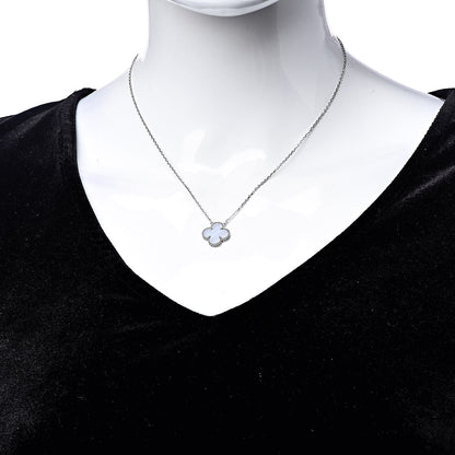Van Cleef & Arpels 18K White Gold Chalcedony Vintage Alhambra Pendant Necklace 2 of 6