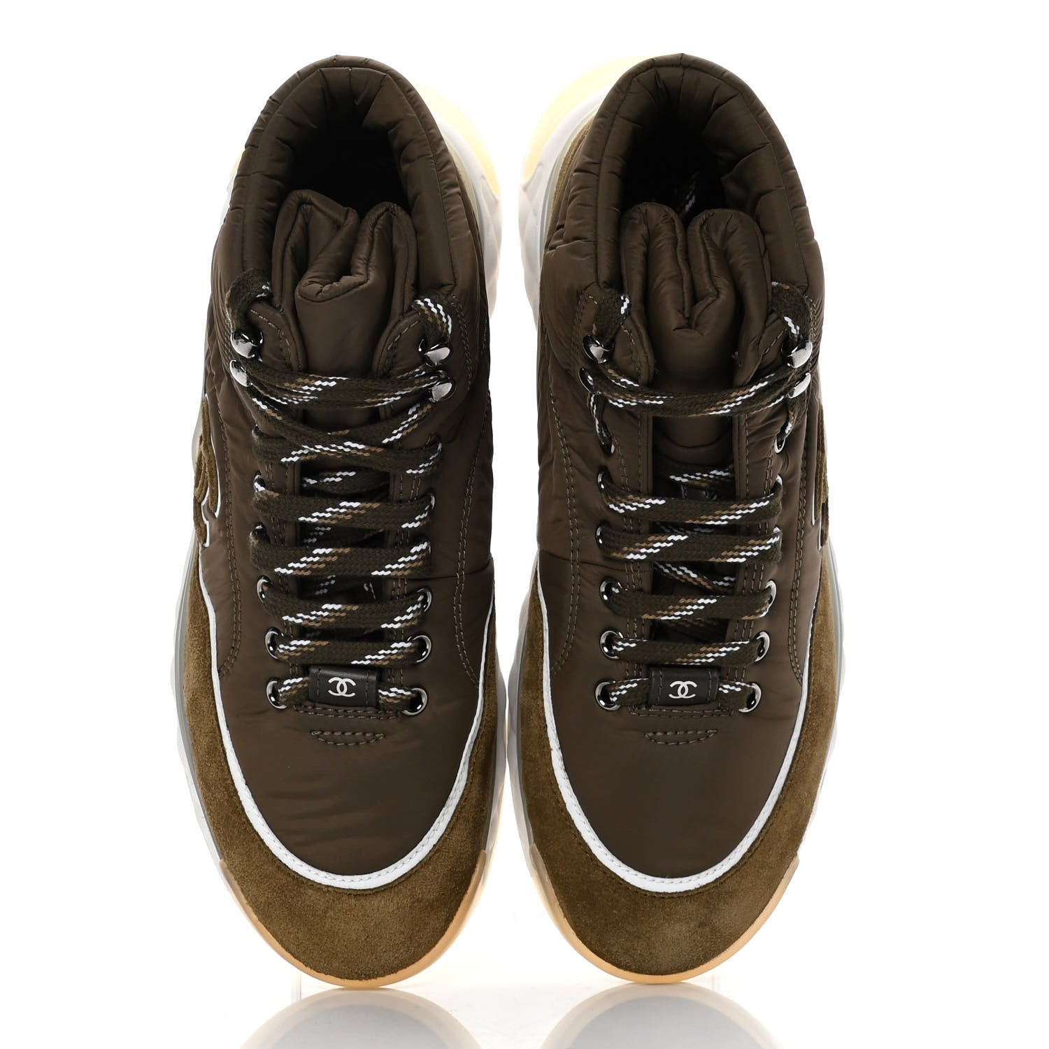 Chanel Fabric Suede Womens CC Sneakers 37.5 Dark Green 5 of 10