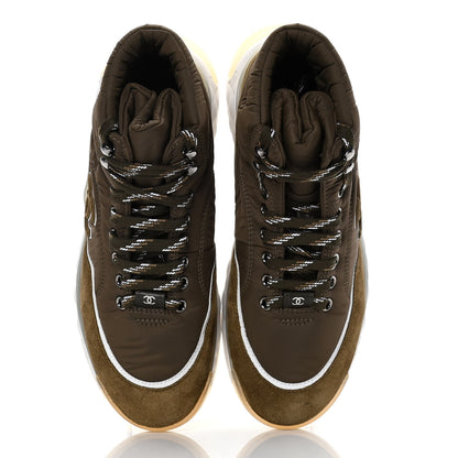 Chanel Fabric Suede Womens CC Sneakers 37.5 Dark Green 5 of 10