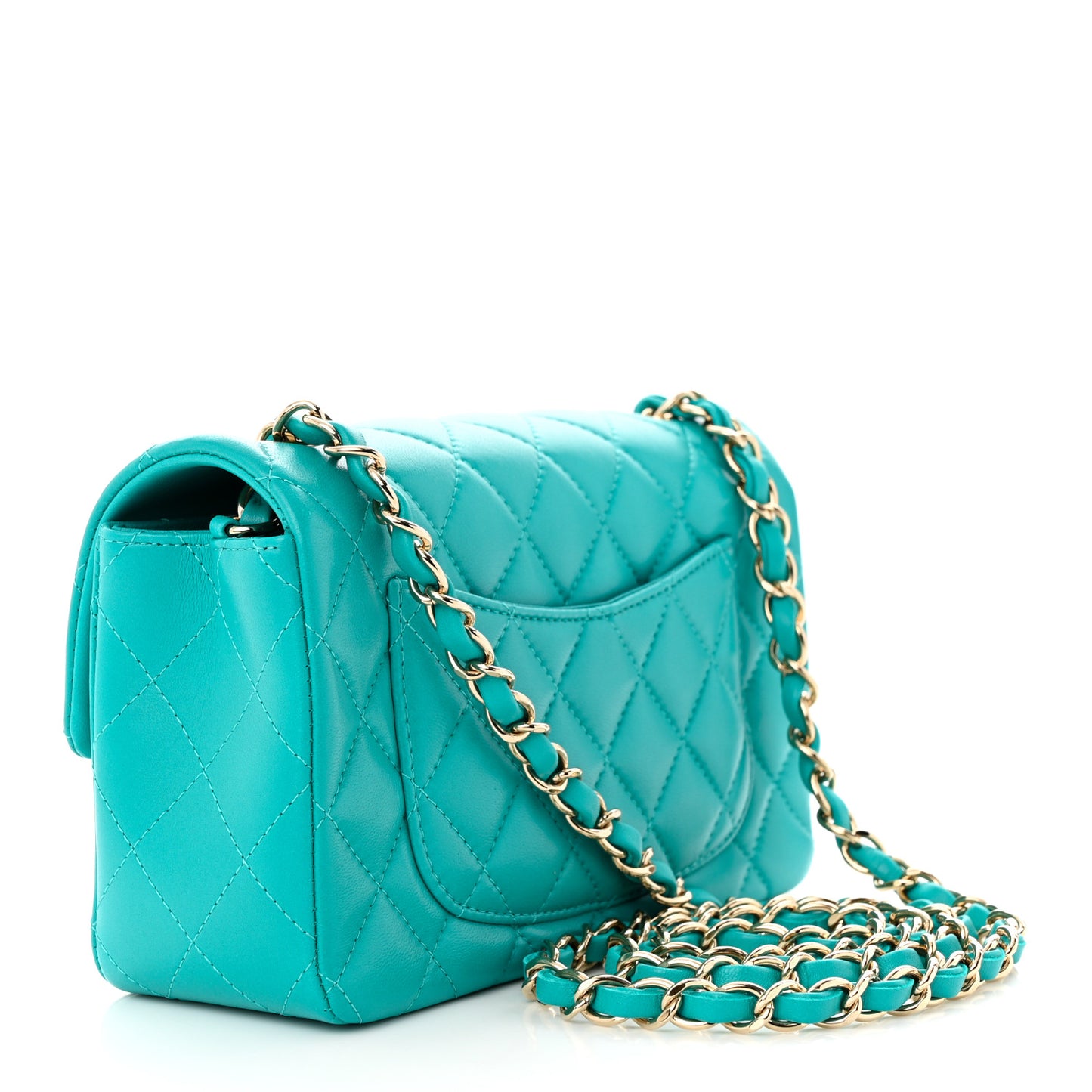 Lambskin Quilted Mini Rectangular Flap Turquoise