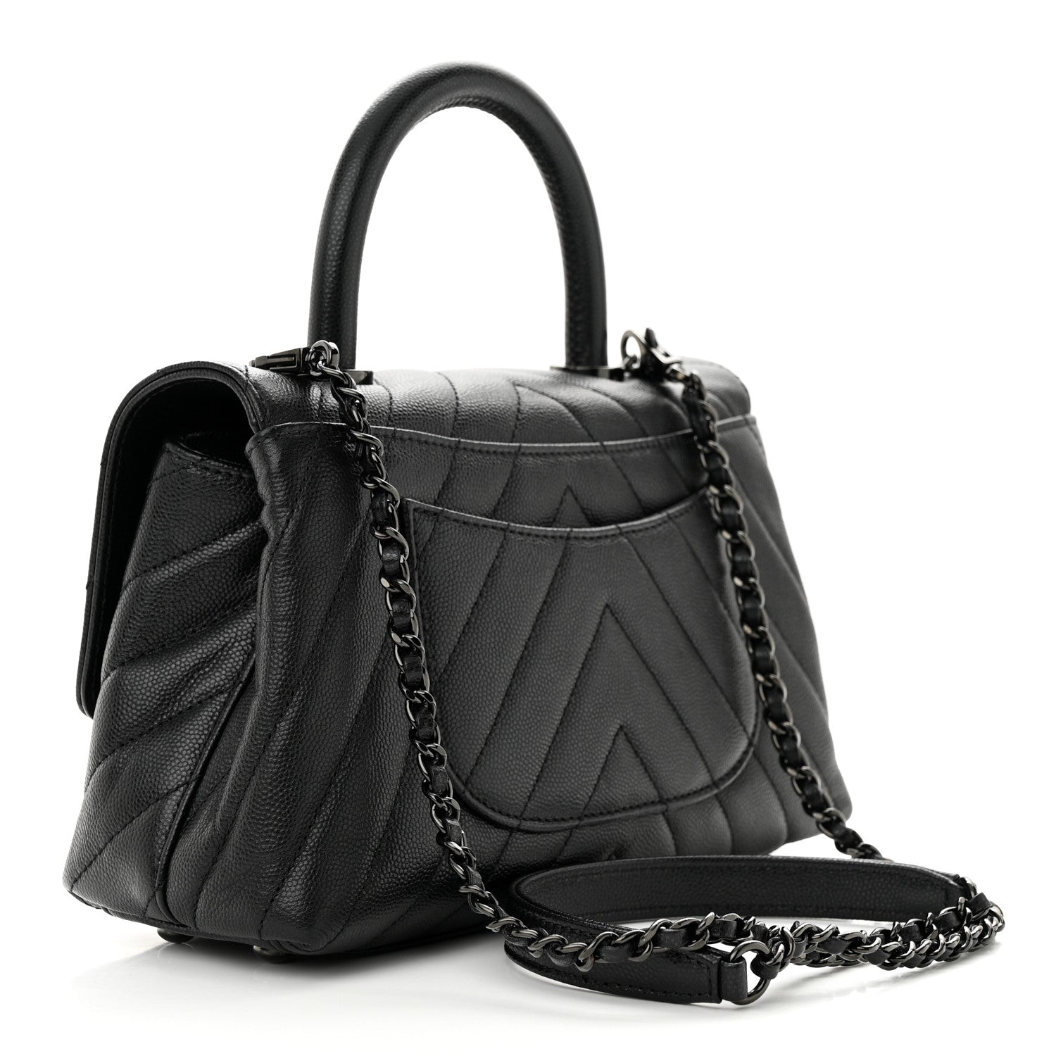 Chanel Caviar Chevron Quilted Mini Coco Handle Flap So Black 3 of 11