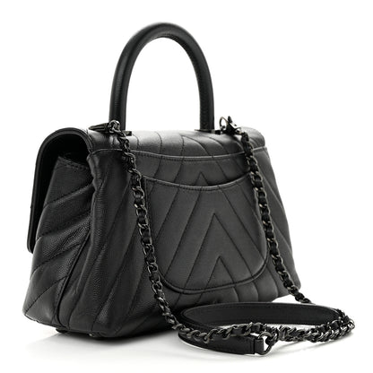 Chanel Caviar Chevron Quilted Mini Coco Handle Flap So Black 3 of 11