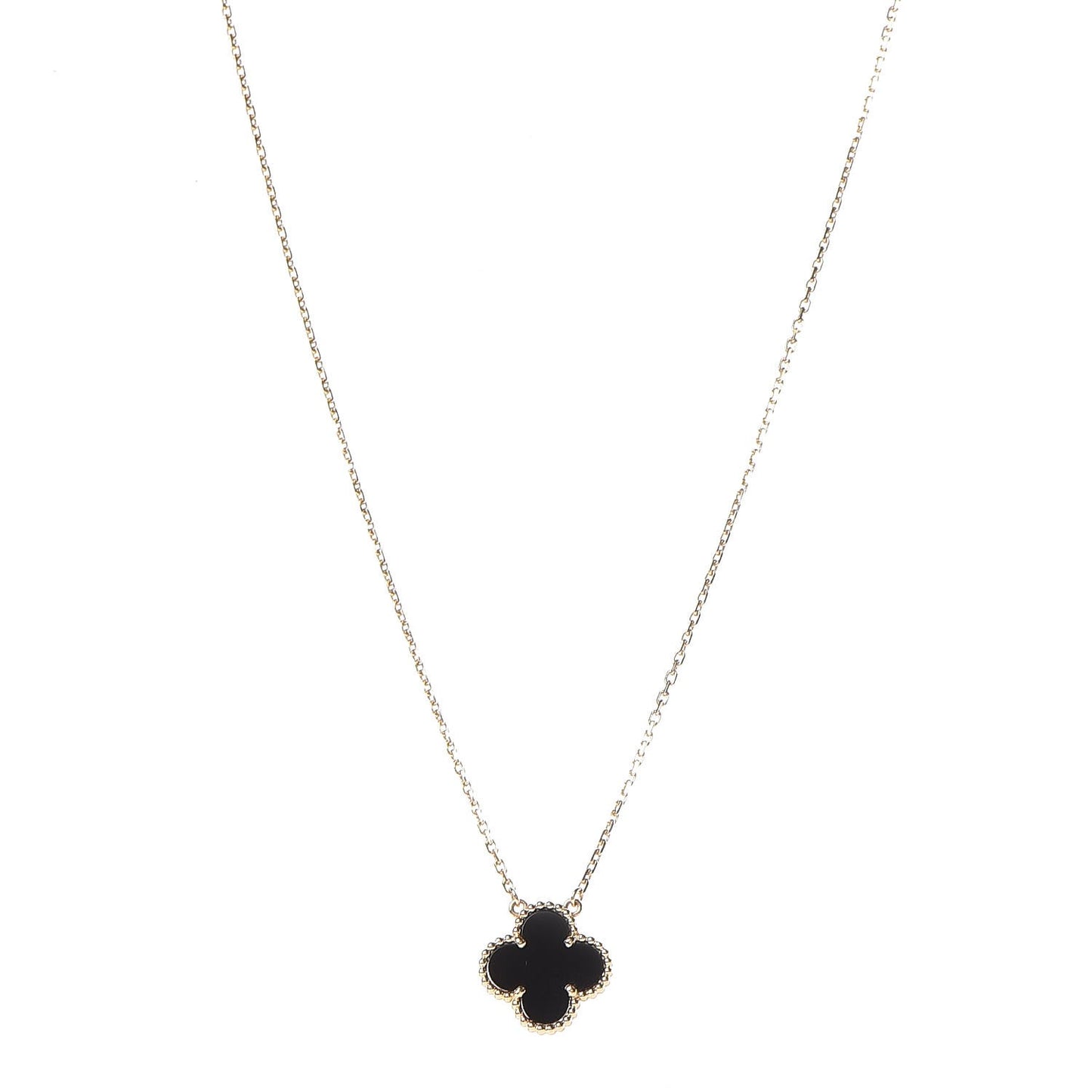 18K Yellow Gold Black Onyx Vintage Alhambra Pendant Necklace