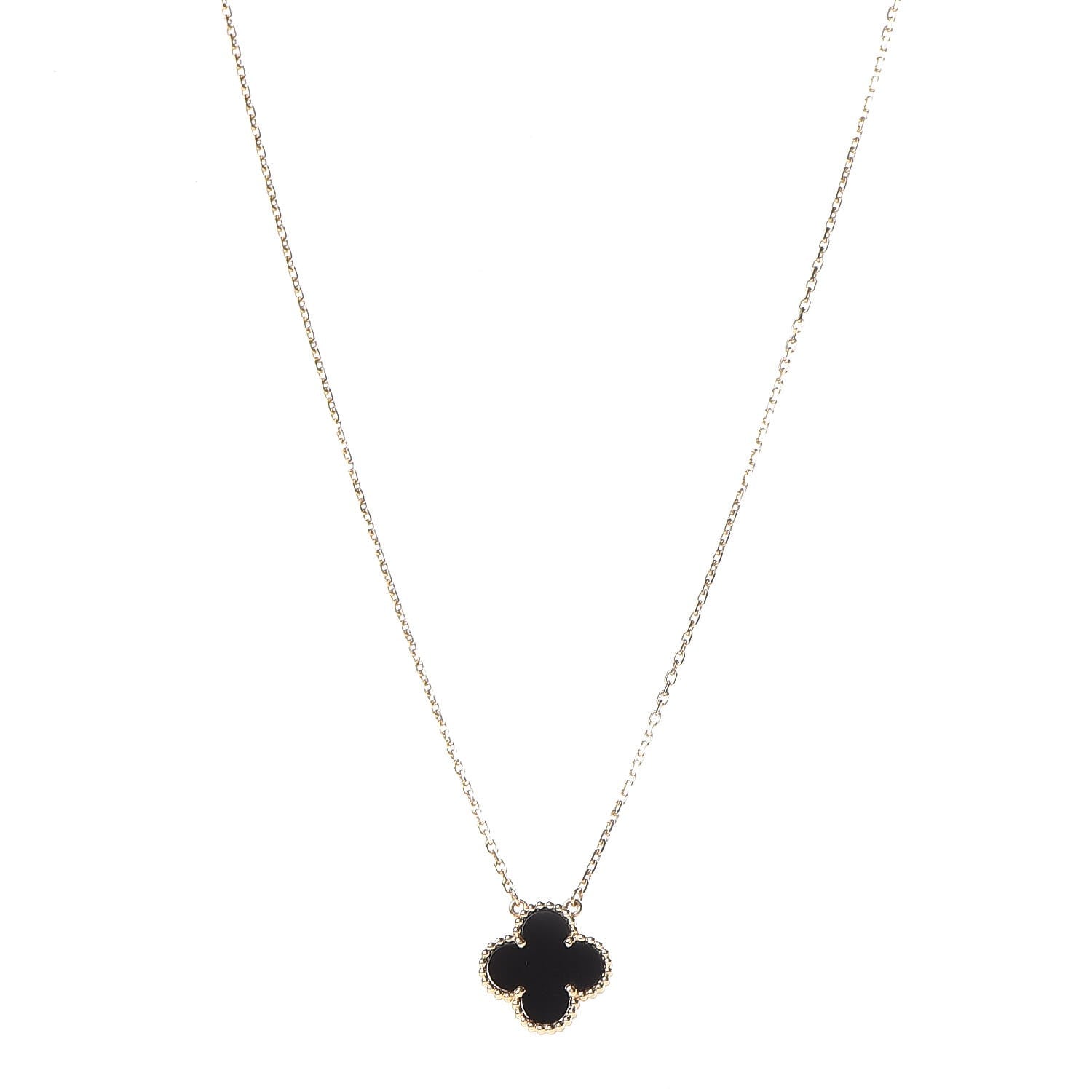Van Cleef & Arpels 18K Yellow Gold Black Onyx Vintage Alhambra Pendant Necklace 1 of 6
