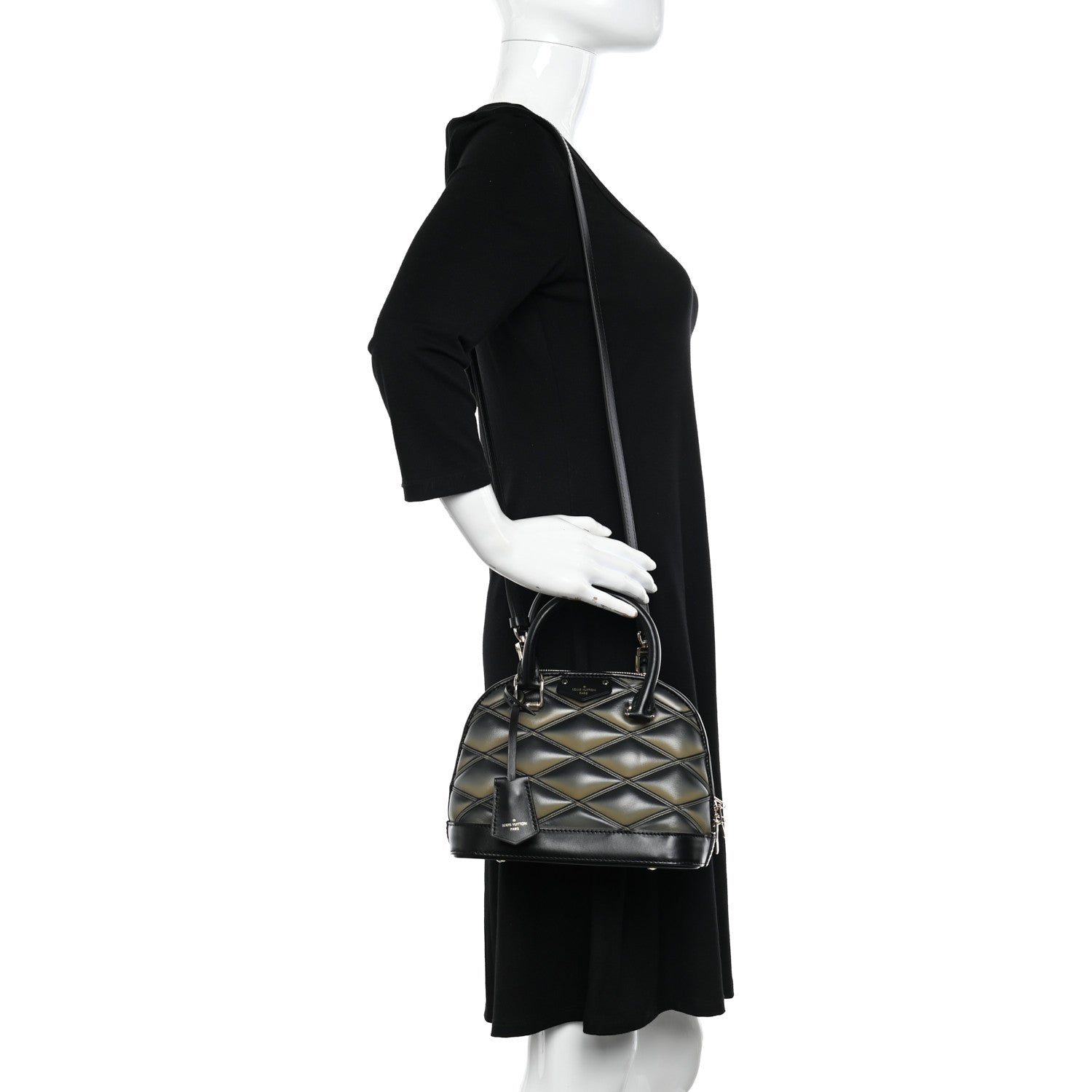 Louis Vuitton Lambskin Malletage Alma BB Black Beige 2 of 9