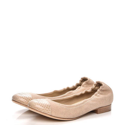 Chanel Toile Snakeskin Cap Toe CC Ballerina Flats 37 Dark Beige 3 of 7