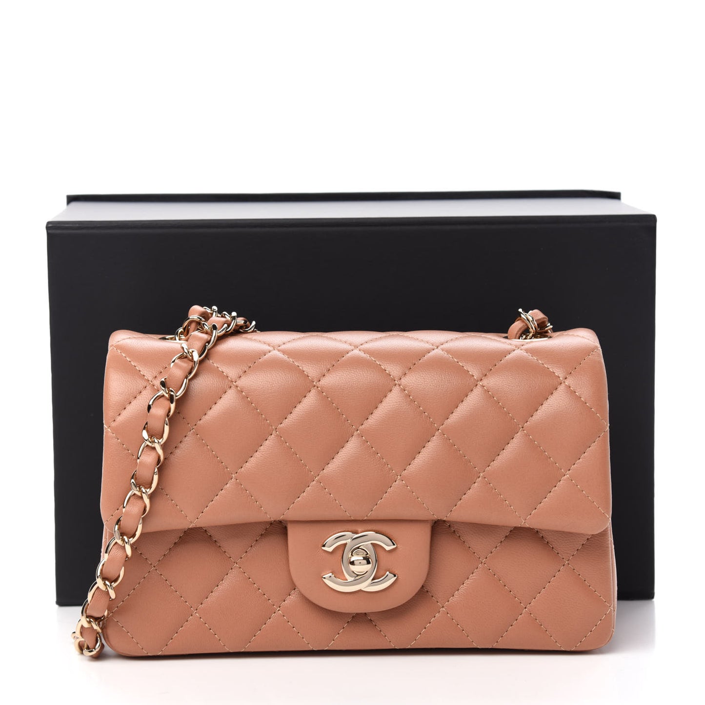 Lambskin Quilted Mini Rectangular Flap Brown
