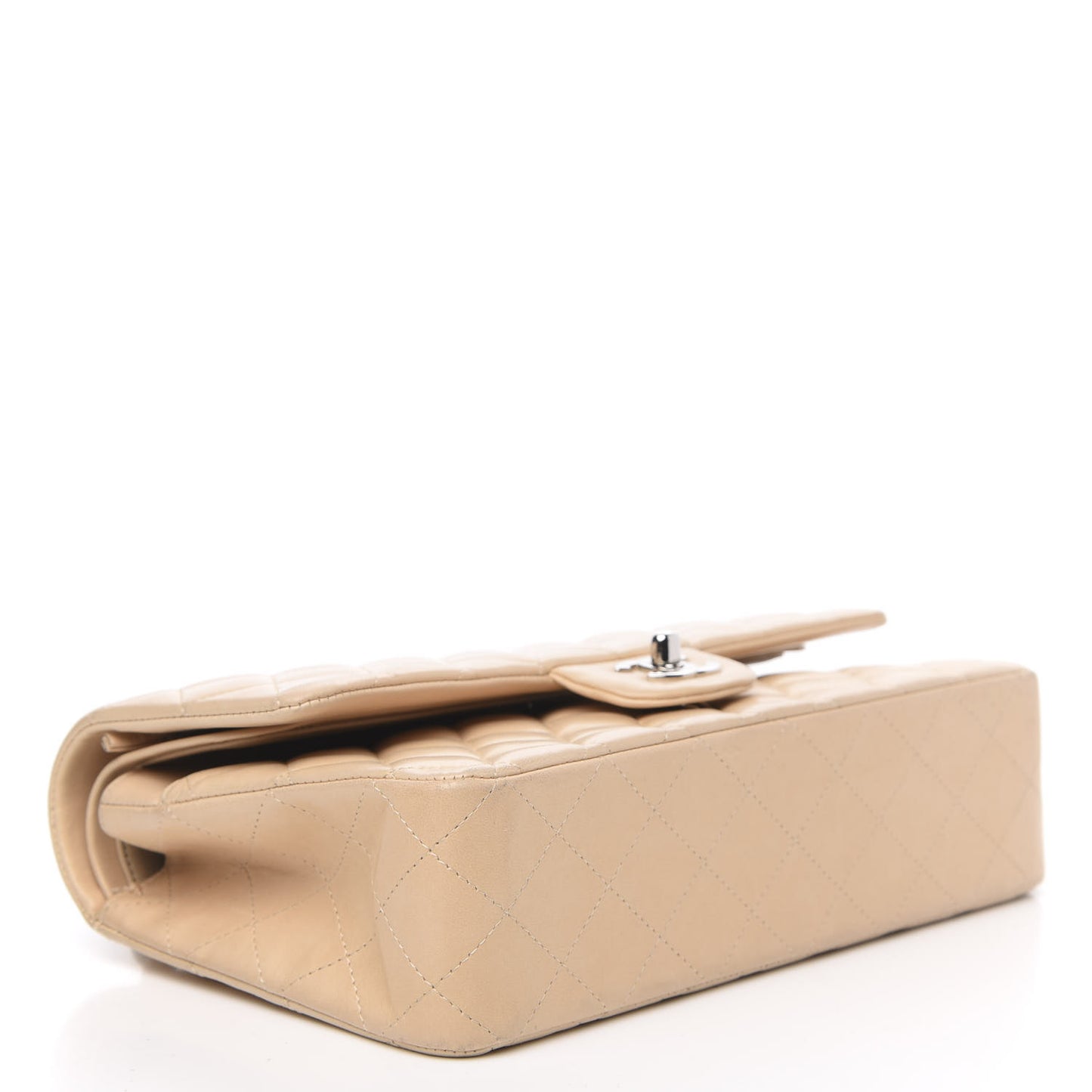 Lambskin Quilted Medium Double Flap Beige