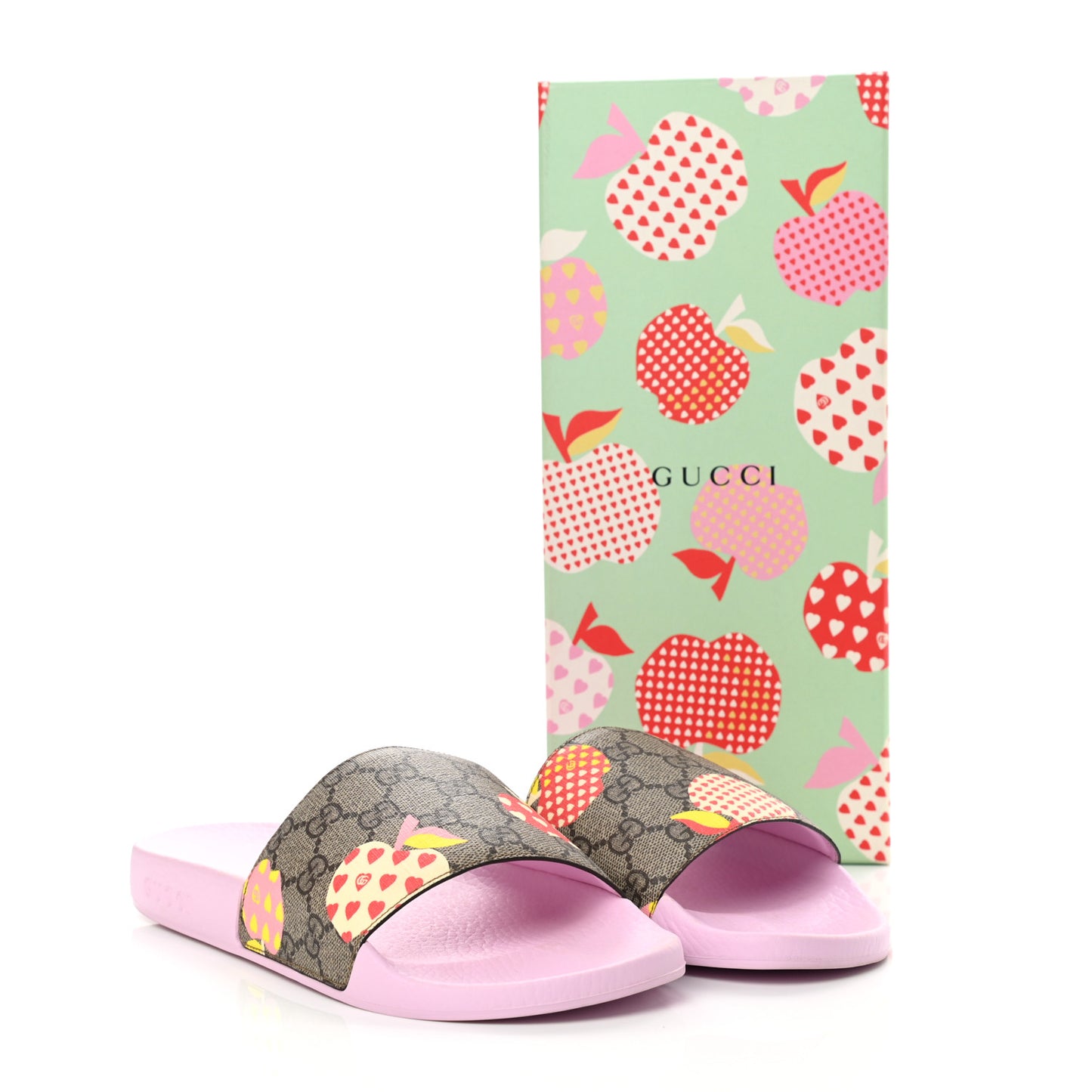 GG Supreme Monogram Apple Slide Sandals 40 Pink Multicolor