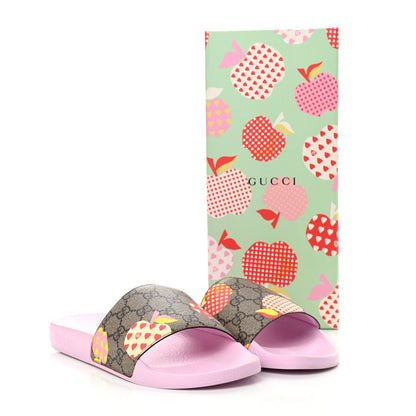 Gucci GG Supreme Monogram Apple Slide Sandals 40 Pink Multicolor 11 of 11