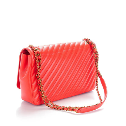 Chanel Shiny Goatskin Diagonal Quilted Medium Flap Red 3 of 8