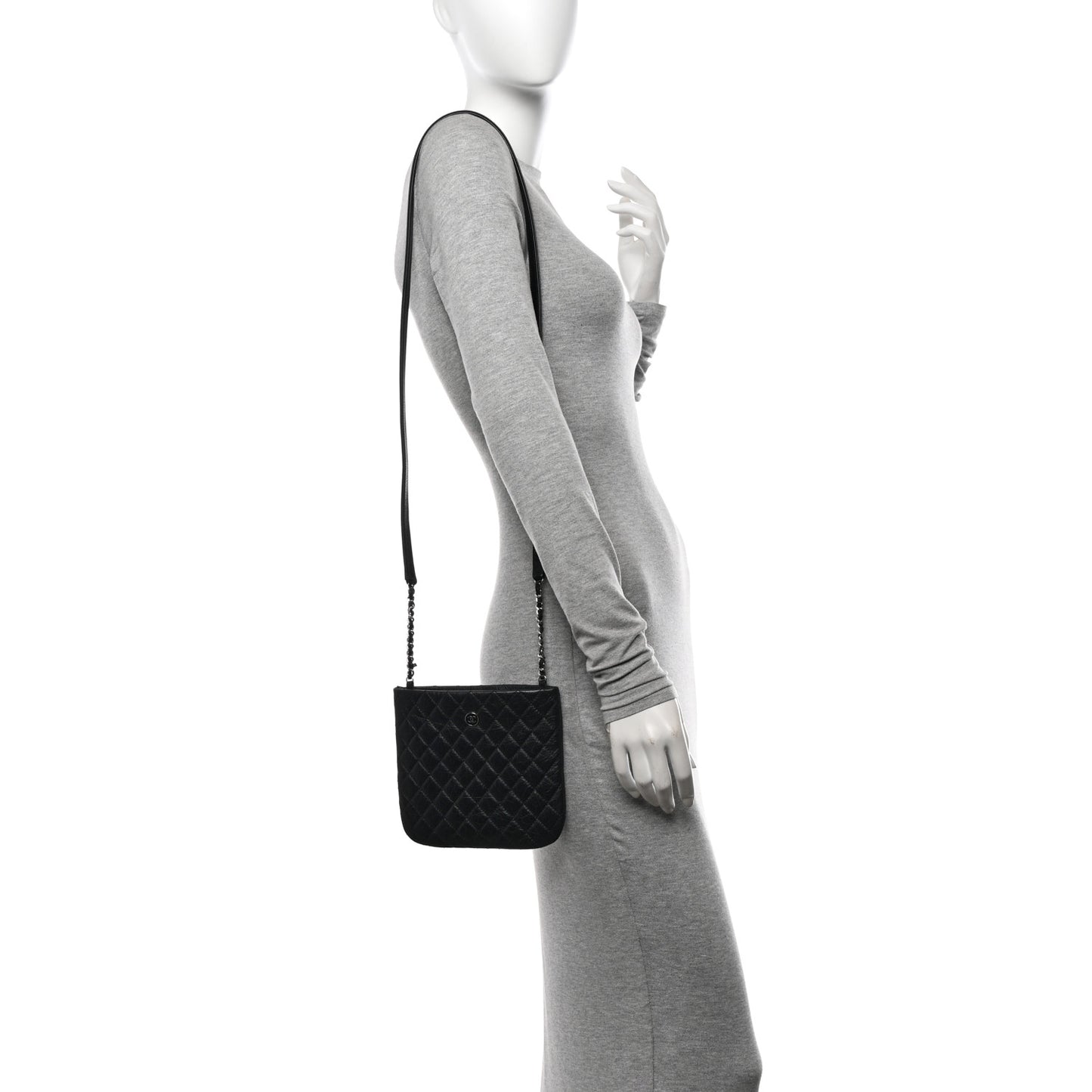 Aged Calfskin Quilted Crossbody Bag Black