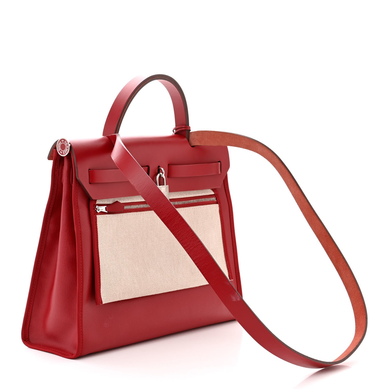 Hermes Toile H Berline Vache Hunter Herbag Zip PM 31 Rouge Piment Ecru 4 of 14