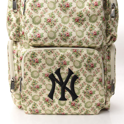 Gucci X MLB Satin Floral Print NY Yankees Patch Backpack Ivory Green 9 of 9