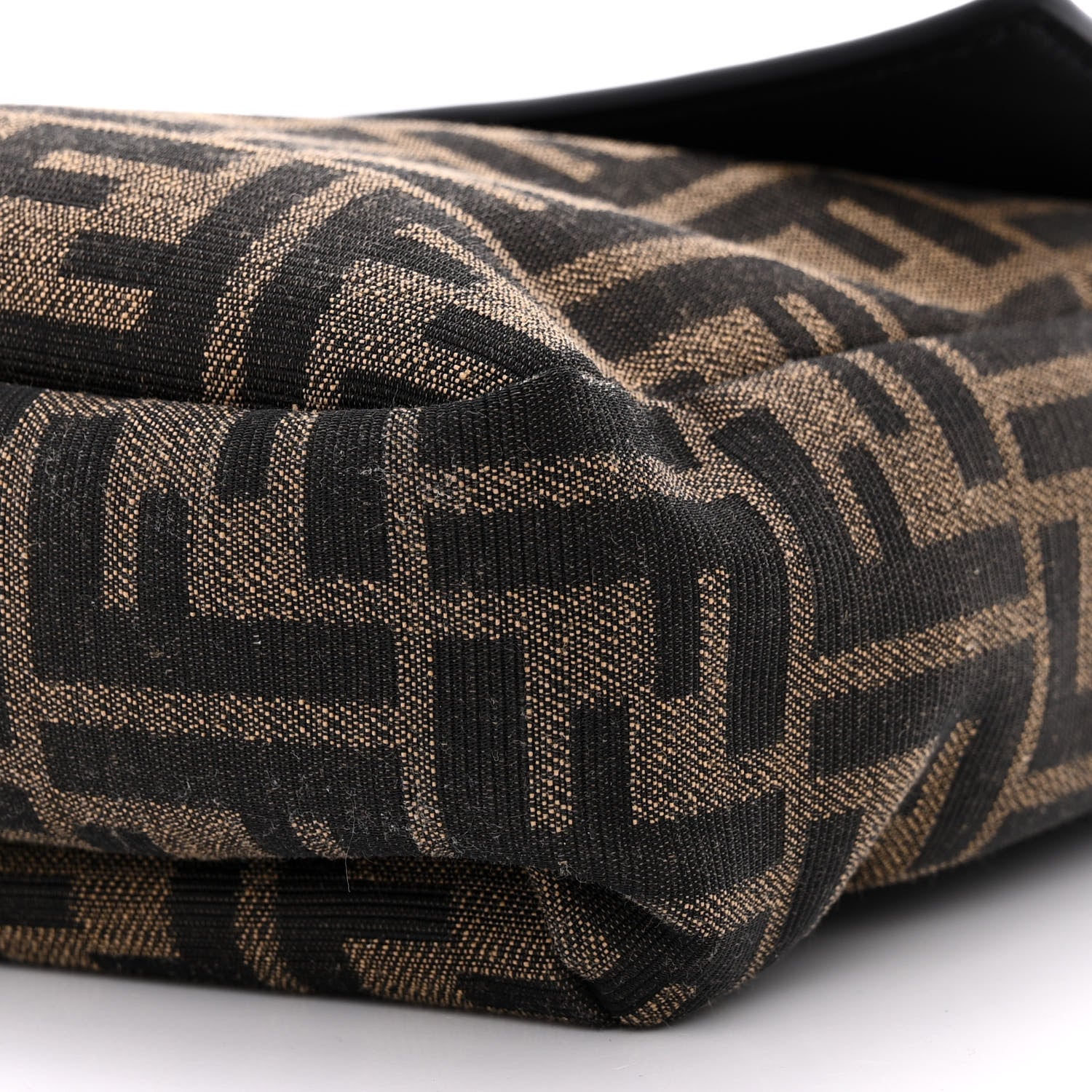Fendi Recycled Fabric Jacquard Cotton Canvas Vitello Grace FF 1974 Large Convertible Baguette Tobacco Moro Black Beige 10 of 11