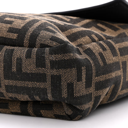 Fendi Recycled Fabric Jacquard Cotton Canvas Vitello Grace FF 1974 Large Convertible Baguette Tobacco Moro Black Beige 10 of 11