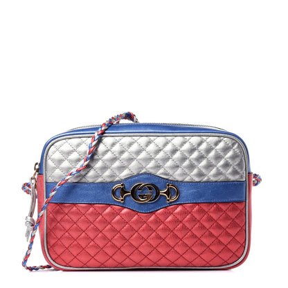 Gucci Laminated Nappa Trapuntata Small Zumi Shoulder Bag Rosso Marine Argento 1 of 10