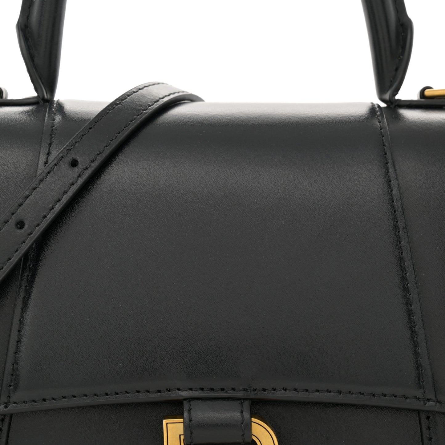 Shiny Box Calfskin Small Hourglass Top Handle Bag Black