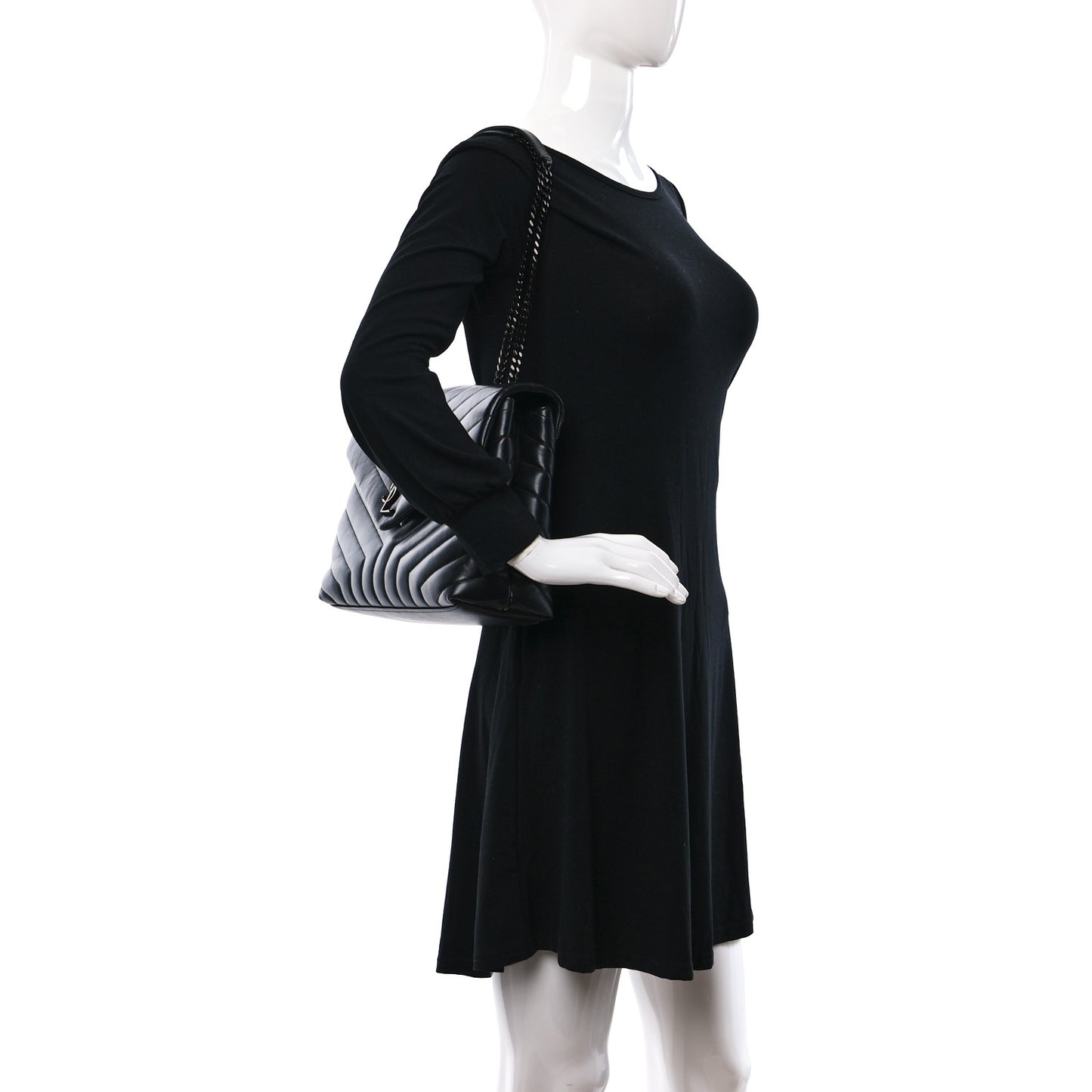 Calfskin Y Quilted Monogram Monochrome Medium Loulou Chain Satchel Black