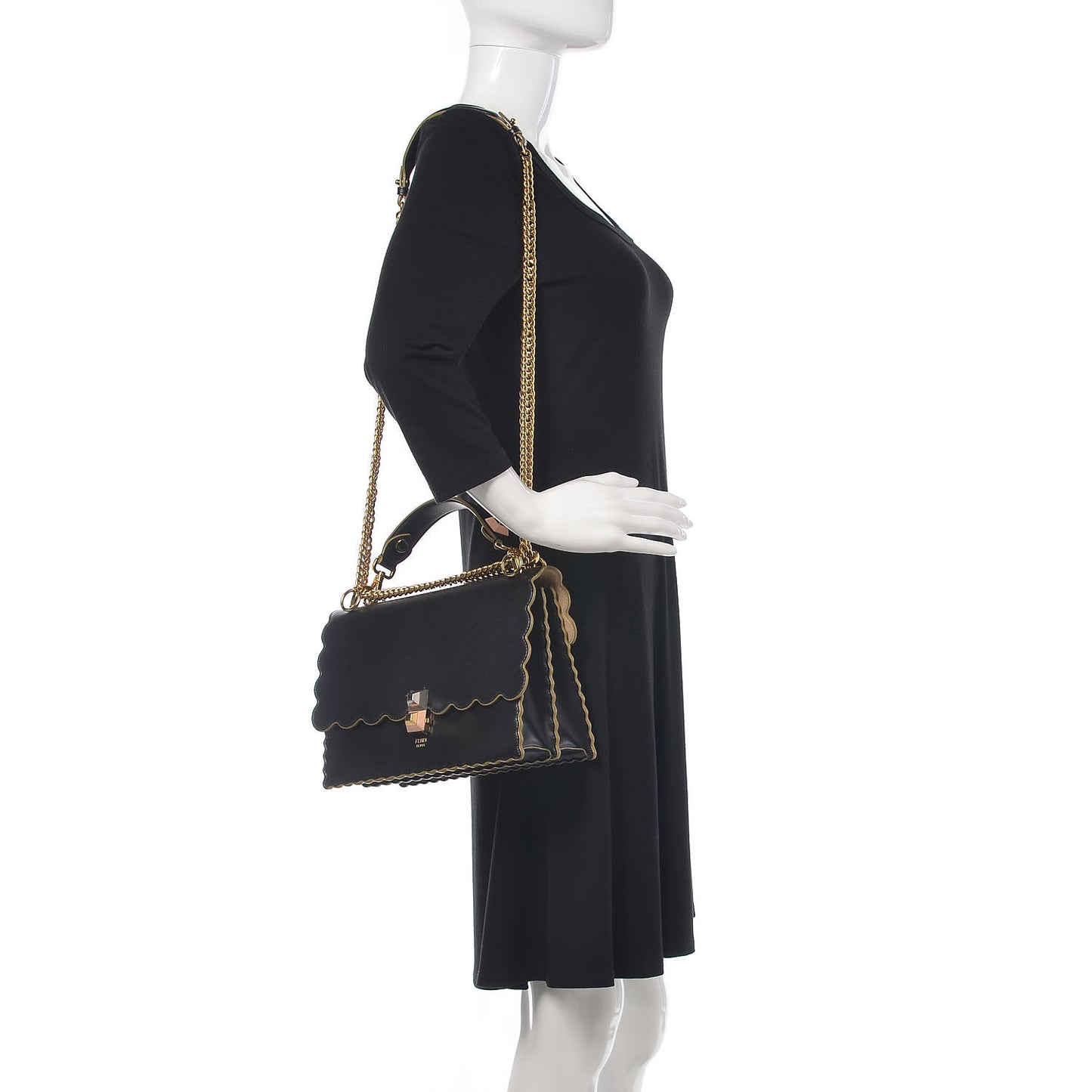 Vitello Liberty Scalloped Studded Kan I Shoulder Bag Black