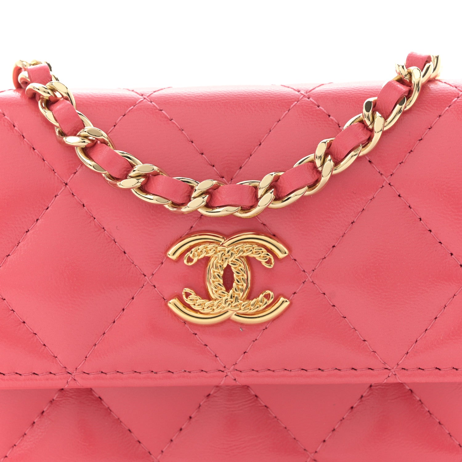 Chanel Shiny Lambskin Quilted Card Holder On Chain Pink 8 of 11