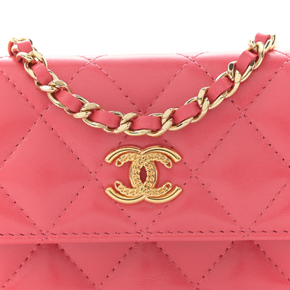 Chanel Shiny Lambskin Quilted Card Holder On Chain Pink 8 of 11