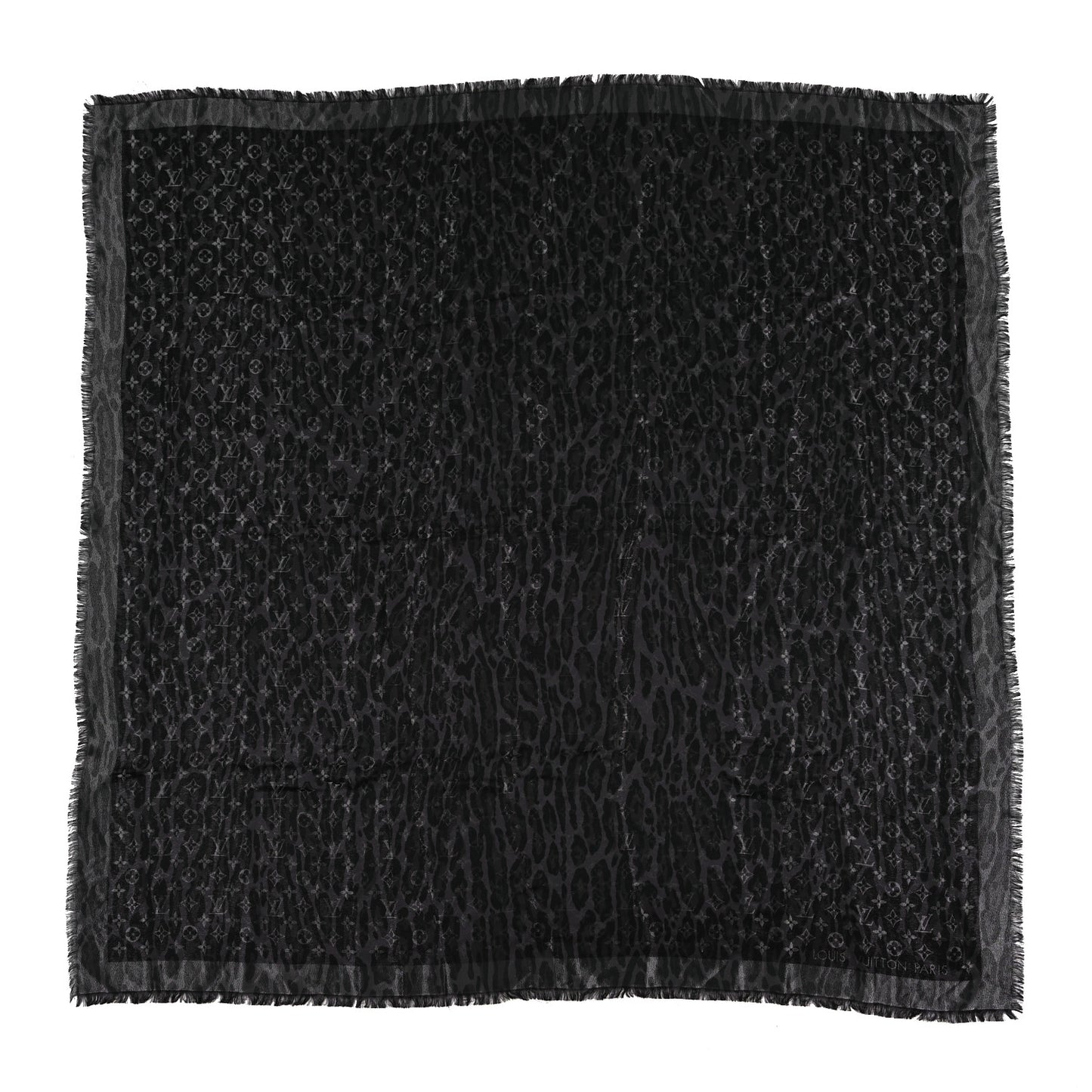 Silk Wool Monogram Leogram Shine Shawl Black