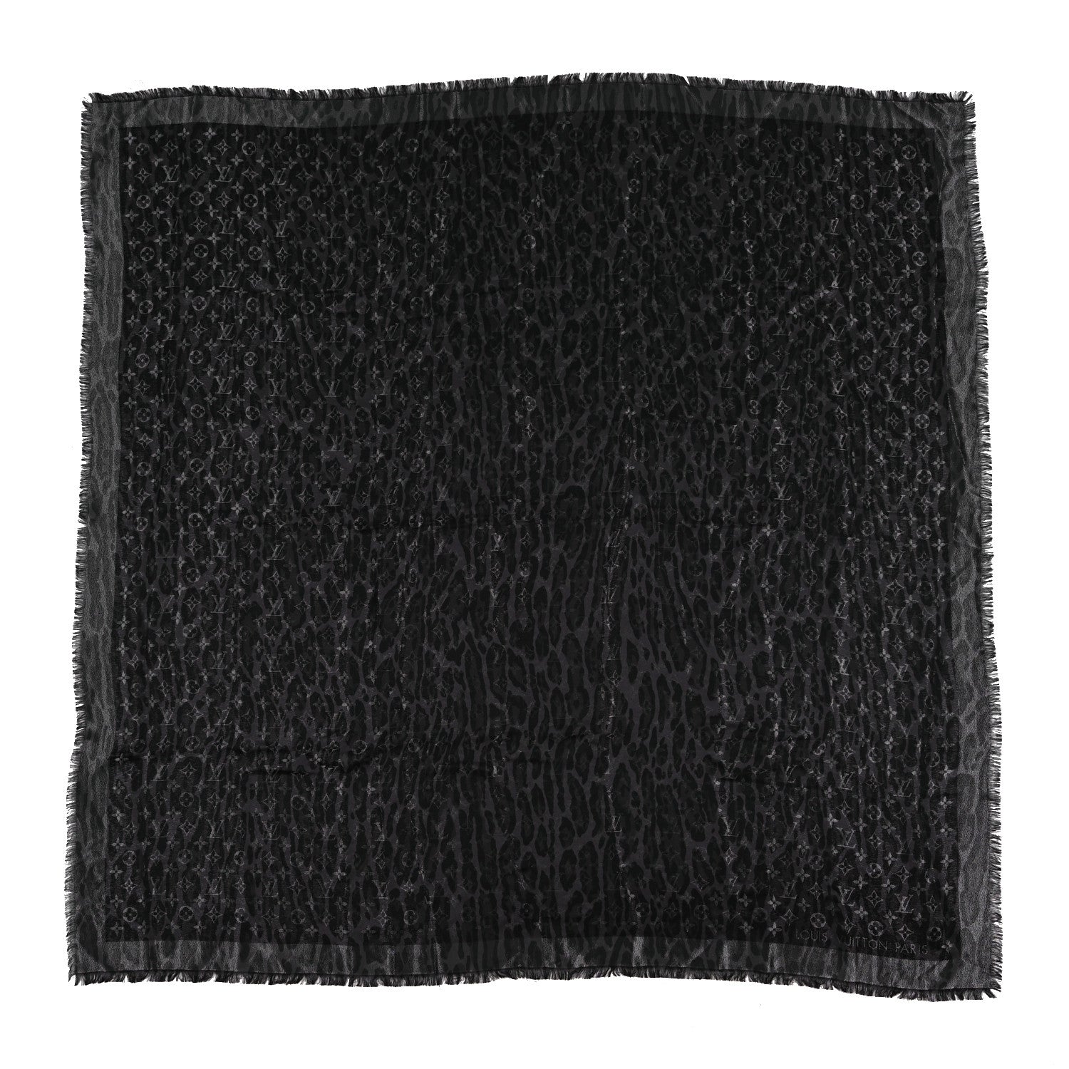 Louis Vuitton Silk Wool Monogram Leogram Shine Shawl Black 1 of 3