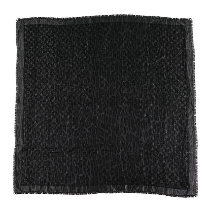 Louis Vuitton Silk Wool Monogram Leogram Shine Shawl Black 1 of 3