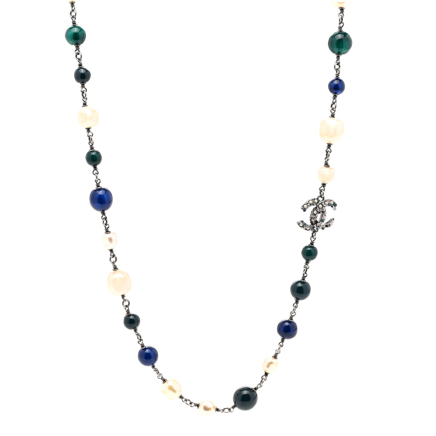 Chanel Pearl Resin Beaded CC Heart Long Necklace Ruthenium Multicolor 1 of 6