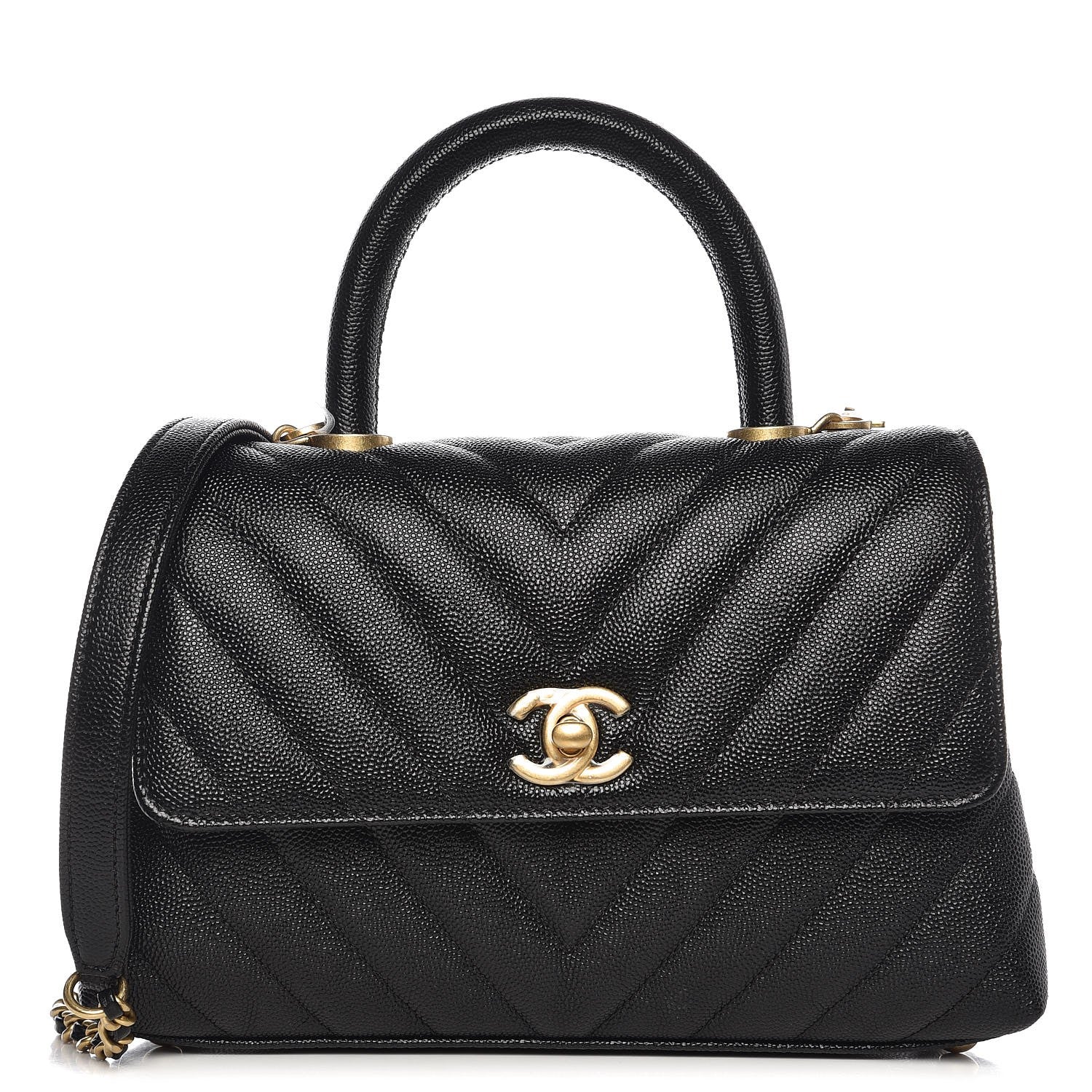 Chanel Caviar Chevron Quilted Mini Coco Handle Flap Black 1 of 8