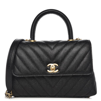 Chanel Caviar Chevron Quilted Mini Coco Handle Flap Black 1 of 8