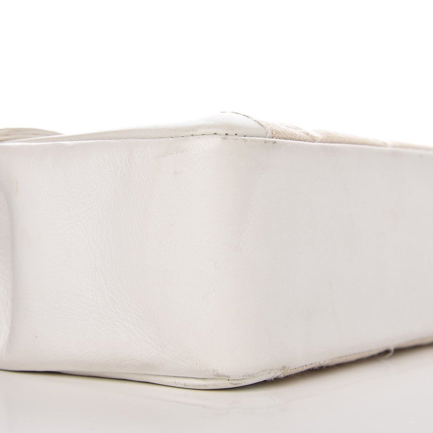 Lambskin Canvas Quilted Top Handle Flap Bag White