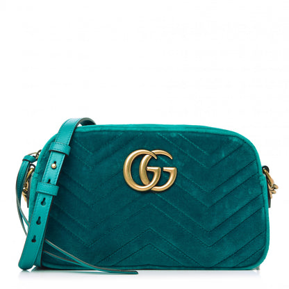 Gucci Velvet Matelasse Small GG Marmont Chain Shoulder Bag Pavone Cyan 1 of 10
