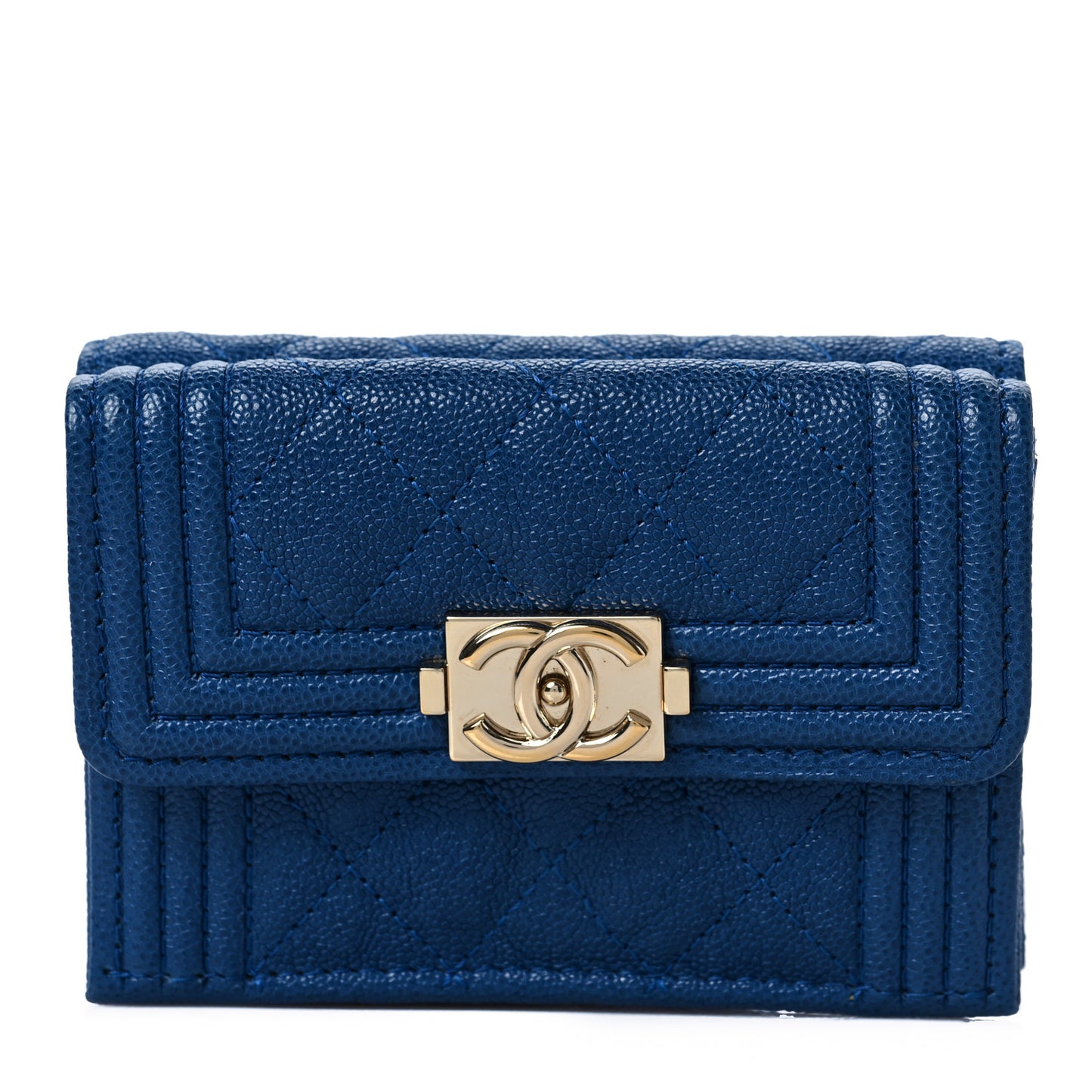 Caviar Quilted Small Boy Flap Wallet Blue