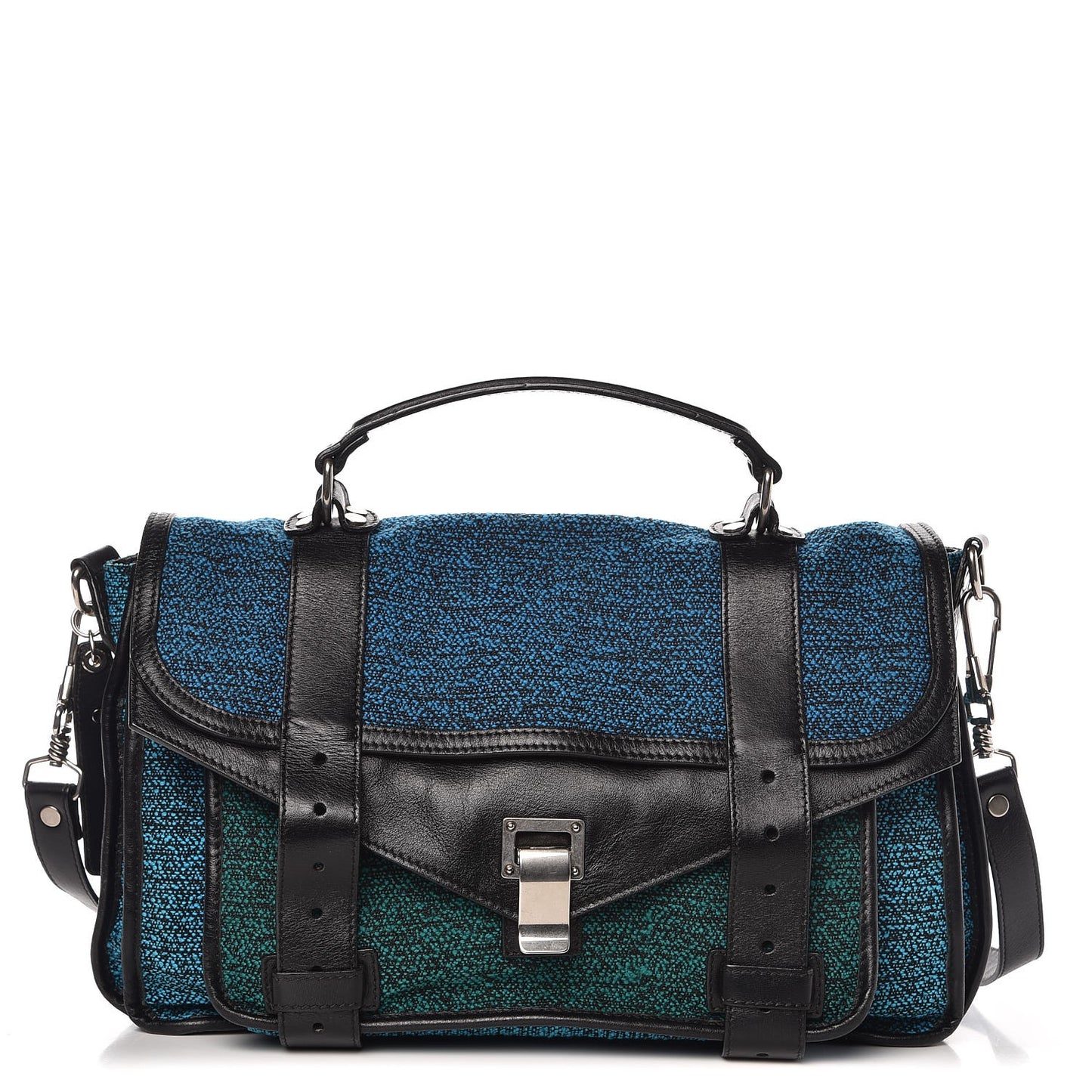 Tweed Calfskin Medium PS1 Satchel Emerald Cerulean Ocean