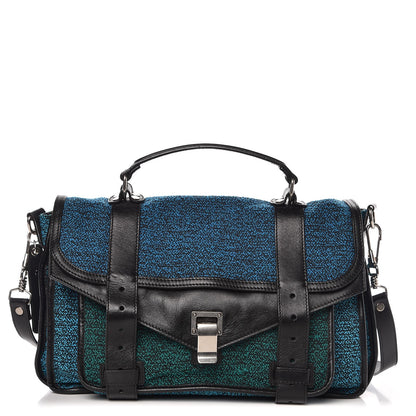 Proenza Schouler Tweed Calfskin Medium PS1 Satchel Emerald Cerulean Ocean 1 of 10