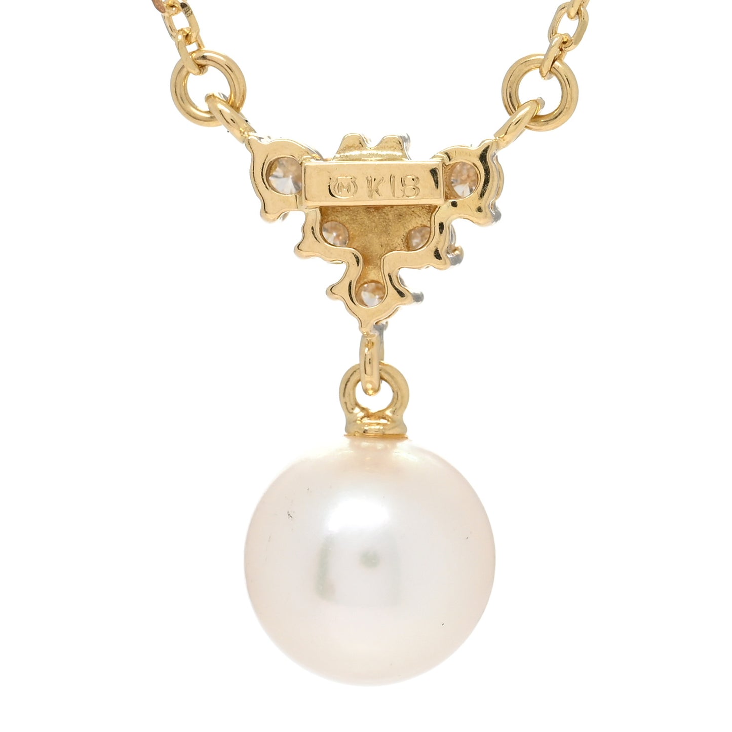 18K Yellow Gold Diamond Akoya Pearl 7.5mm Pendant Necklace