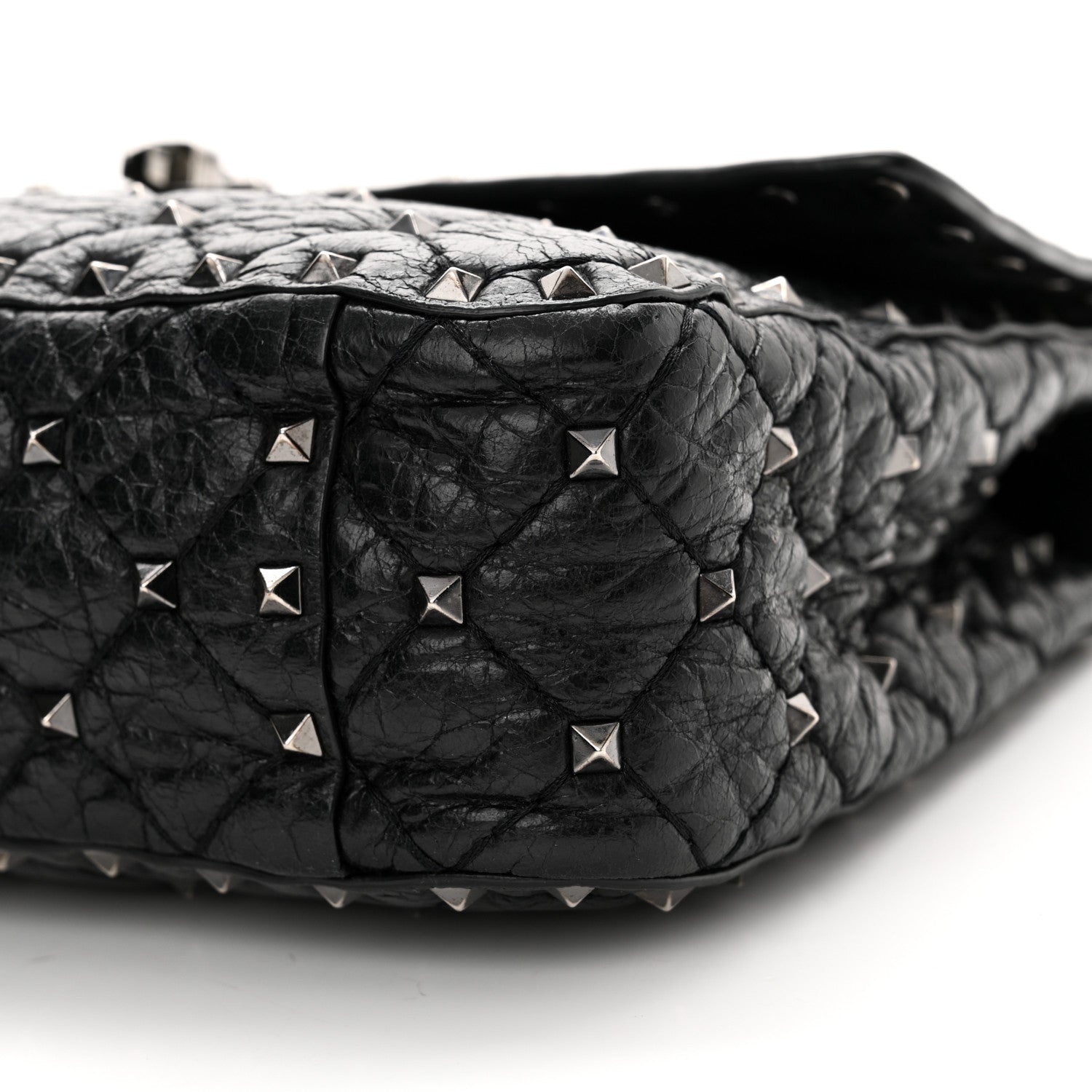 Valentino Garavani Craquele Nappa Medium Rockstud Spike Shoulder Bag Black 9 of 15