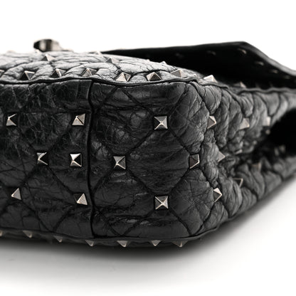 Valentino Garavani Craquele Nappa Medium Rockstud Spike Shoulder Bag Black 9 of 15