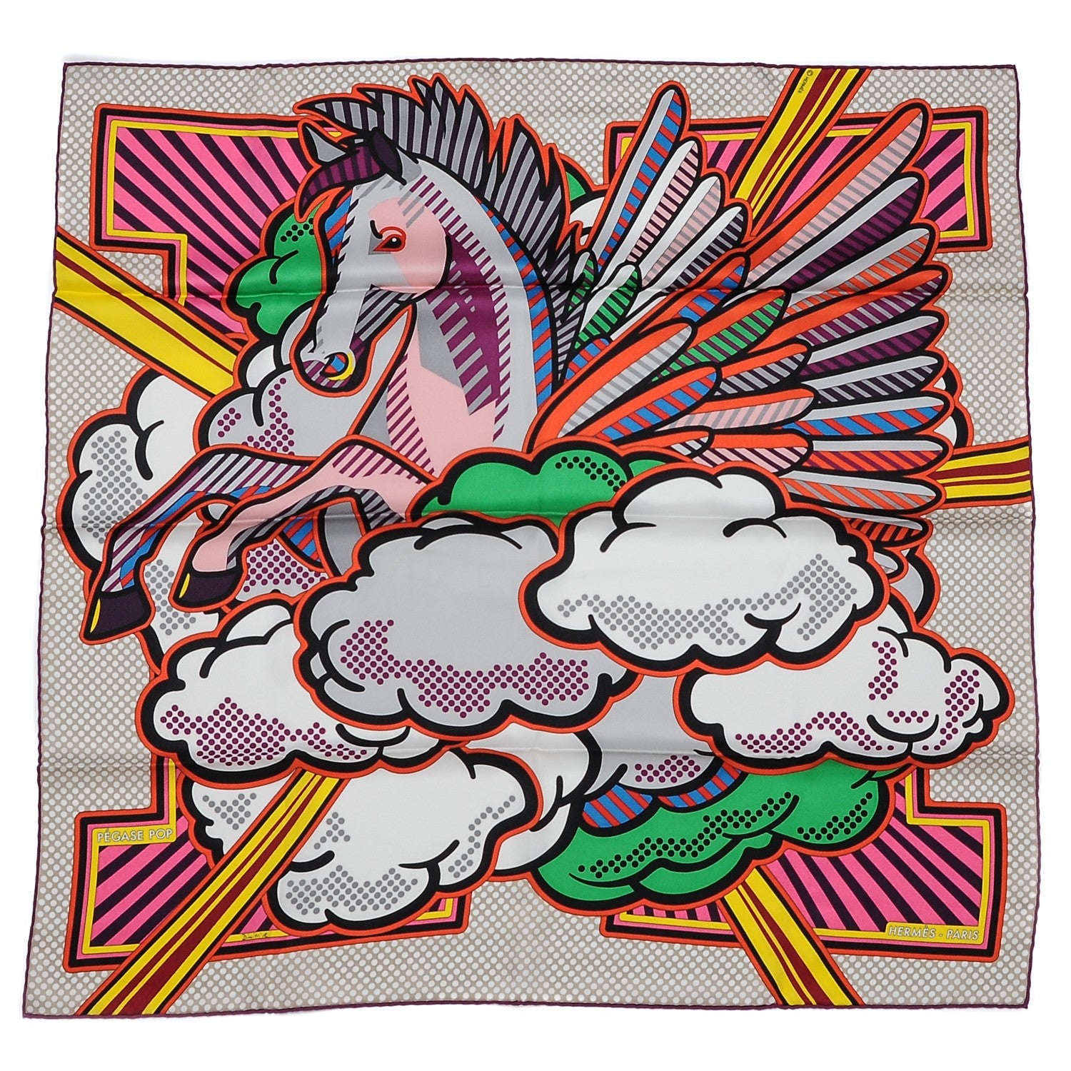 Hermes Silk Pegase Pop Scarf 70 Rose Beige Vert 1 of 7