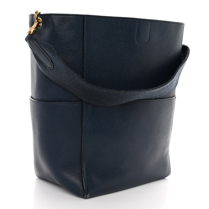 Celine Soft Grained Calfskin Sangle Bucket Bag Navy Blue 3 of 11
